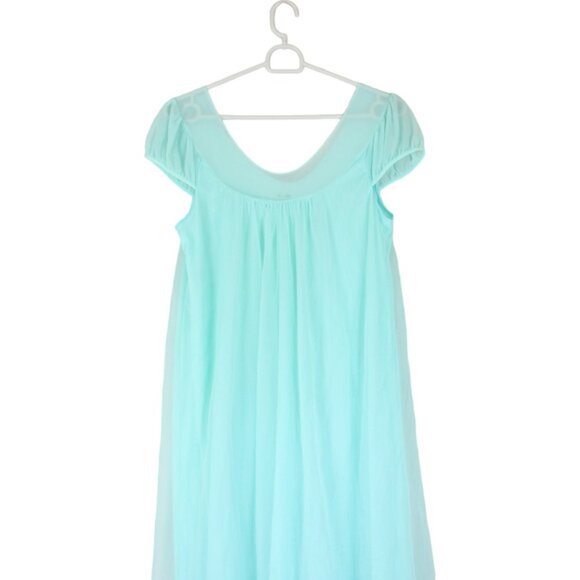Vintage French Maid Nightgown Aqua Blue Small Full Length Short Sleeves SW52 - Picture 9 of 13